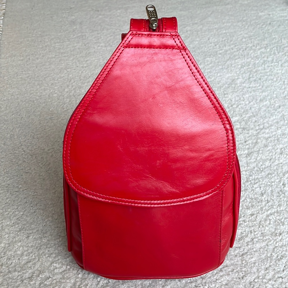 Cute, red leather, crossbody purse.